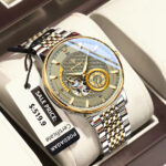 POEDAGAR 1416 Automatic Mechanical Stainless Steel Men’s Watch – Gold Grey