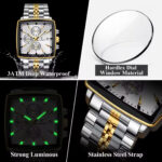 POEDAGAR 866 Luxury Square Chronograph Men’s Watch Silver Gold And White - Image 2