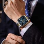 POEDAGAR 866 Luxury Square Chronograph Men’s Watch Golden Black and Blue - Image 2