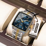 POEDAGAR 866 Luxury Square Chronograph Men’s Watch Golden Black and Blue