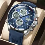 POEDAGAR E108 Multi-Function Dual Display Watch For Men-Blue