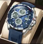 POEDAGAR E108 Multi-Function Dual Display Watch For Men-Blue