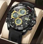 POEDAGAR E108 Multi-Function Dual Display Watch For Men-Full Black