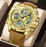POEDAGAR E108 Multi-Function Dual Display Watch For Men-Golden
