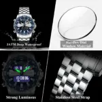POEDAGAR E122 Watch For Men - Gold Blue - Image 2