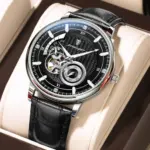 Poedagar 1416 Automatic Mechanical Watch For Men - Black Silver Dial Black Belt