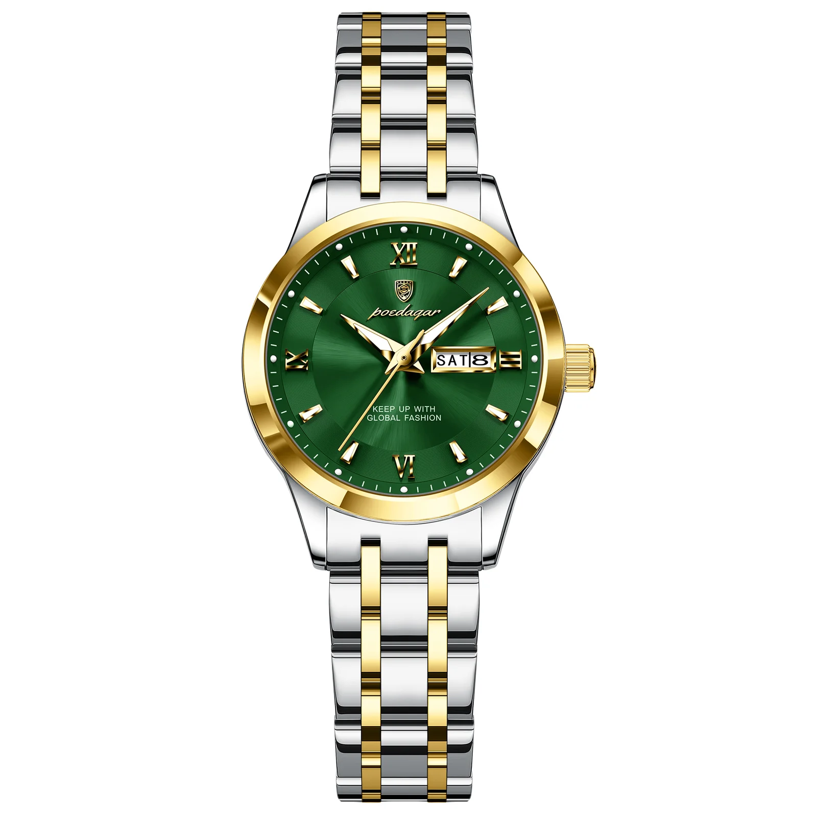 Poedagar-503-Watch-For-Women-Silver-Gold-Green.webp Poedagar 503 Watch For Women - Silver Gold Green - Image 1
