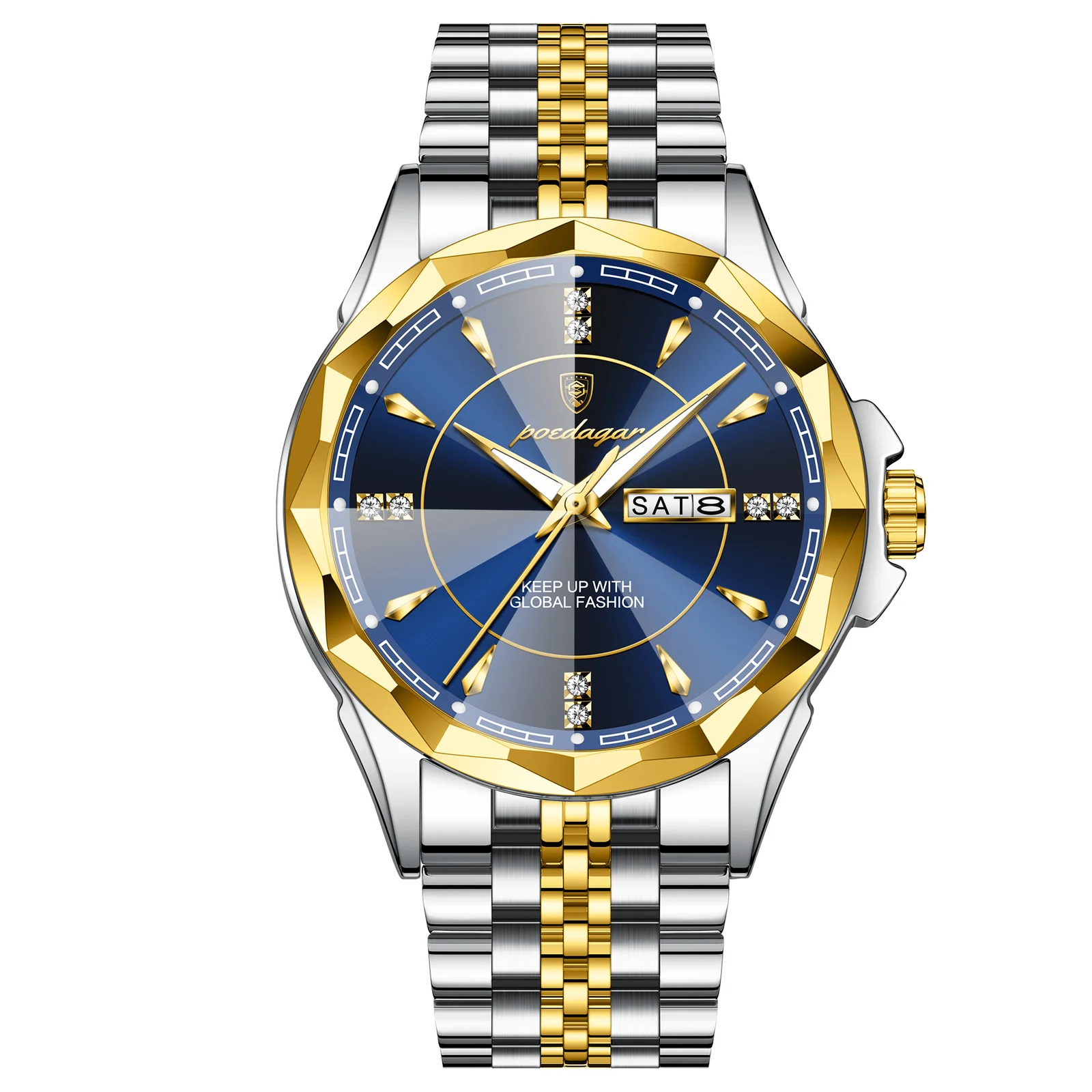 Poedagar-674-Chain-Watch-For-Men-Silver-Gold-Blue.webp Poedagar 674 Chain Watch For Men - Silver Gold Blue - Image 1