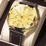 Poedagar 689 Leather Watch For Men - Brown Gold