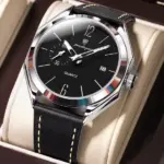 Poedagar 689 Leather Watch For Men - Silver Black