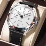 Poedagar 689 Leather Watch For Men - Silver Black White