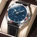 Poedagar 689 Leather Watch For Men - Silver Blue