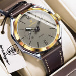 Poedagar 689 Leather Watch For Men - Silver Brown Gold Gray - Image 2