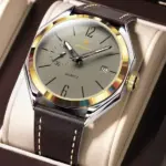Poedagar 689 Leather Watch For Men - Silver Brown Gold Gray