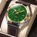 Poedagar 689 Leather Watch For Men - Silver Brown Gold Green