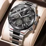 Poedagar 697 Cornograph Watch For Men - Silver Black - Image 2