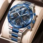 Poedagar 697 Cornograph Watch For Men - Silver Blue - Image 4