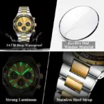 Poedagar 697 Cornograph Watch For Men - Silver Gold Black - Image 2