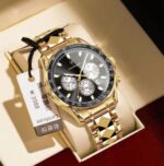 Poedagar 815 Cornograph Watch For Men - Gold Black - Image 2