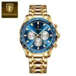 Poedagar 815 Cornograph Watch For Men - Gold Blue