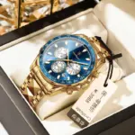 Poedagar 815 Cornograph Watch For Men - Gold Blue - Image 3