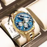 Poedagar 815 Cornograph Watch For Men - Gold Blue - Image 4