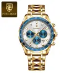 Poedagar 815 Cornograph Watch For Men - Gold White