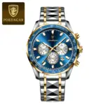 Poedagar 815 Cornograph Watch For Men - Silver Gold Blue
