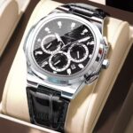 Poedagar 834 Leather Watch For Men - Silver Black