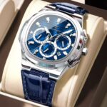 Poedagar 834 Leather Watch For Men - Silver Blue