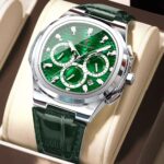 Poedagar 834 Leather Watch For Men - Silver Green