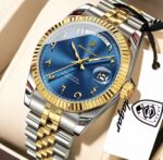 Poedagar 845 watch for Men - Silver Gold Blue - Image 2