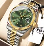 Poedagar 845 watch for Men - Silver Gold Green - Image 2