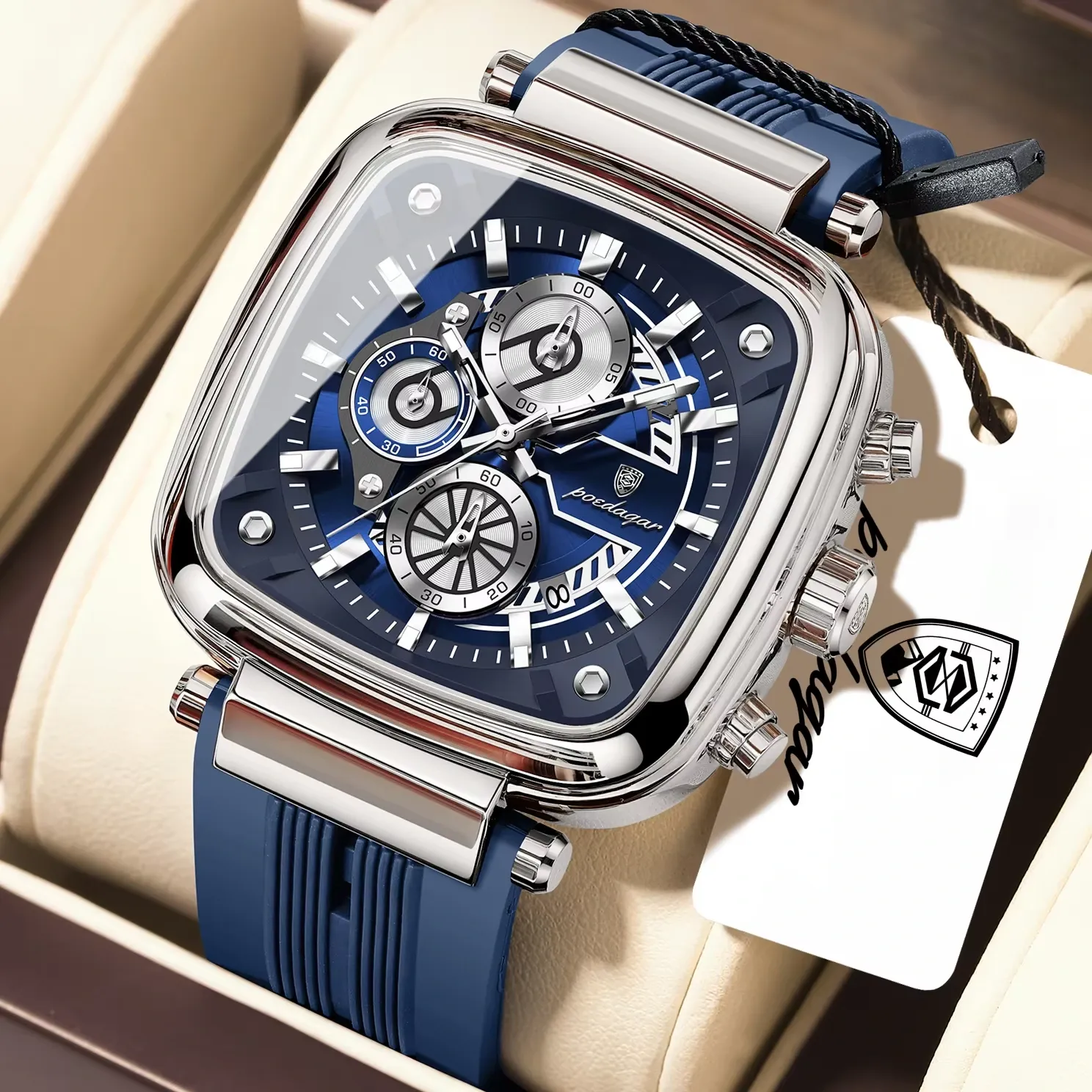 Poedagar-849-Watch-For-Men-Silver-Blue.webp Poedagar 849 Watch For Men - Silver Blue - Image 1