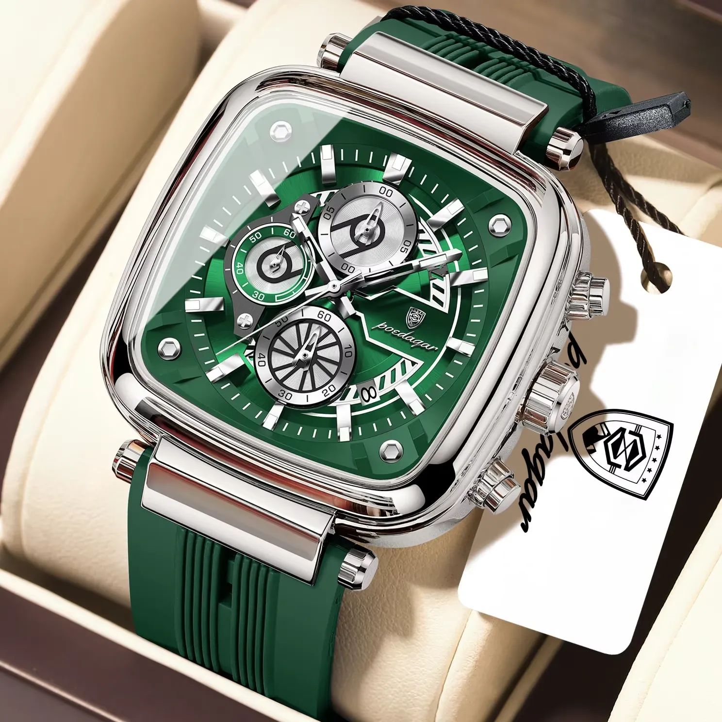 Poedagar-849-Watch-For-Men-Silver-Green.webp Poedagar 849 Watch For Men - Silver Green - Image 1