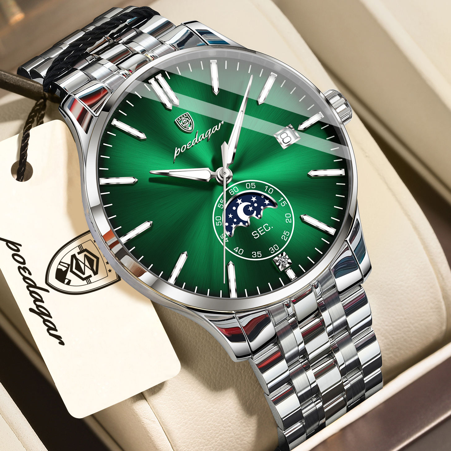Poedagar-854-CH-For-Men-Silver-Green.jpg Poedagar 854 CH For Men - Silver Green - Image 1