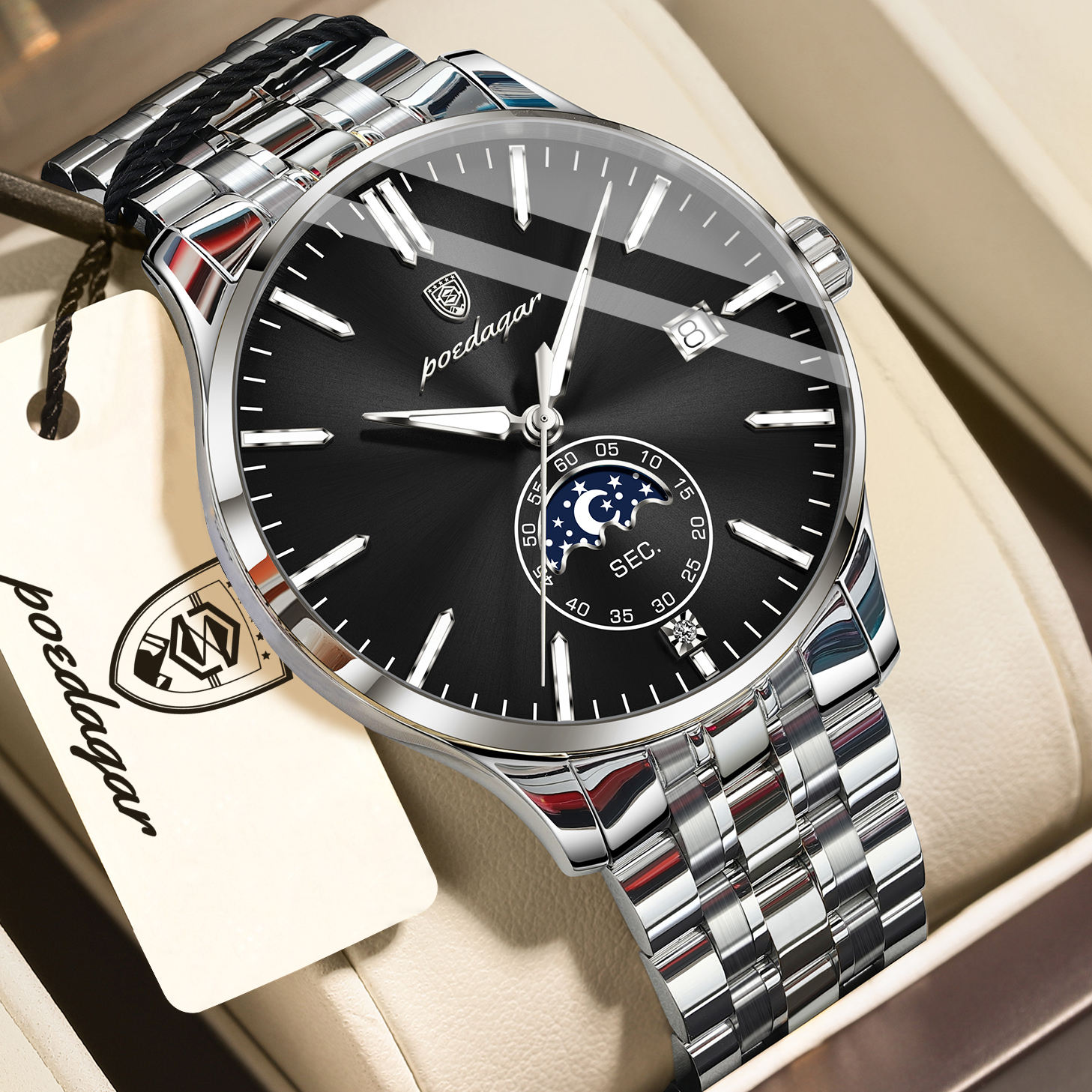 Poedagar-854-Watch-For-Men-Silver-Black.jpg Poedagar 854 Watch For Men - Silver Black - Image 1