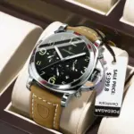 Poedagar 859 Watch For Men-Brown Leather and Black Dial - Image 3