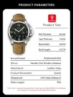 Poedagar 859 Watch For Men-Brown Leather and Black Dial - Image 2