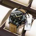Poedagar 859 Watch For Men-Brown Leather and Full Black Dial - Image 3
