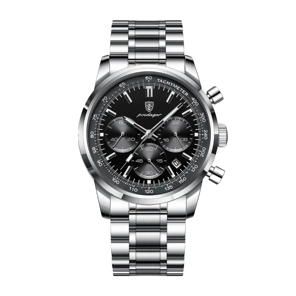 Poedagar-921-Watch-For-Men-Silver-Black.webp Poedagar 921 Watch For Men - Silver Black - Image 1