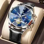 Poedagar 938 Leather Watch For Men - Black Blue