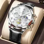 Poedagar 938 Leather Watch For Men - Black White