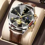 Poedagar 938 Leather Watch For Men - Brown Black