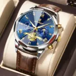 Poedagar 938 Leather Watch For Men - Brown Blue