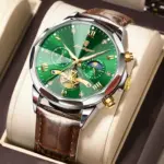 Poedagar 938 Leather Watch For Men - Brown Green