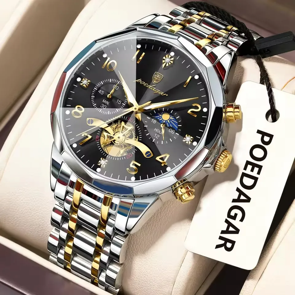 Poedagar-939-Chain-Watch-For-Men-Silver-Gold-Black.webp Poedagar 939 Chain Watch For Men - Silver Gold Black - Image 1