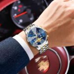 Poedagar 939 Chain Watch For Men - Silver Gold Blue - Image 2