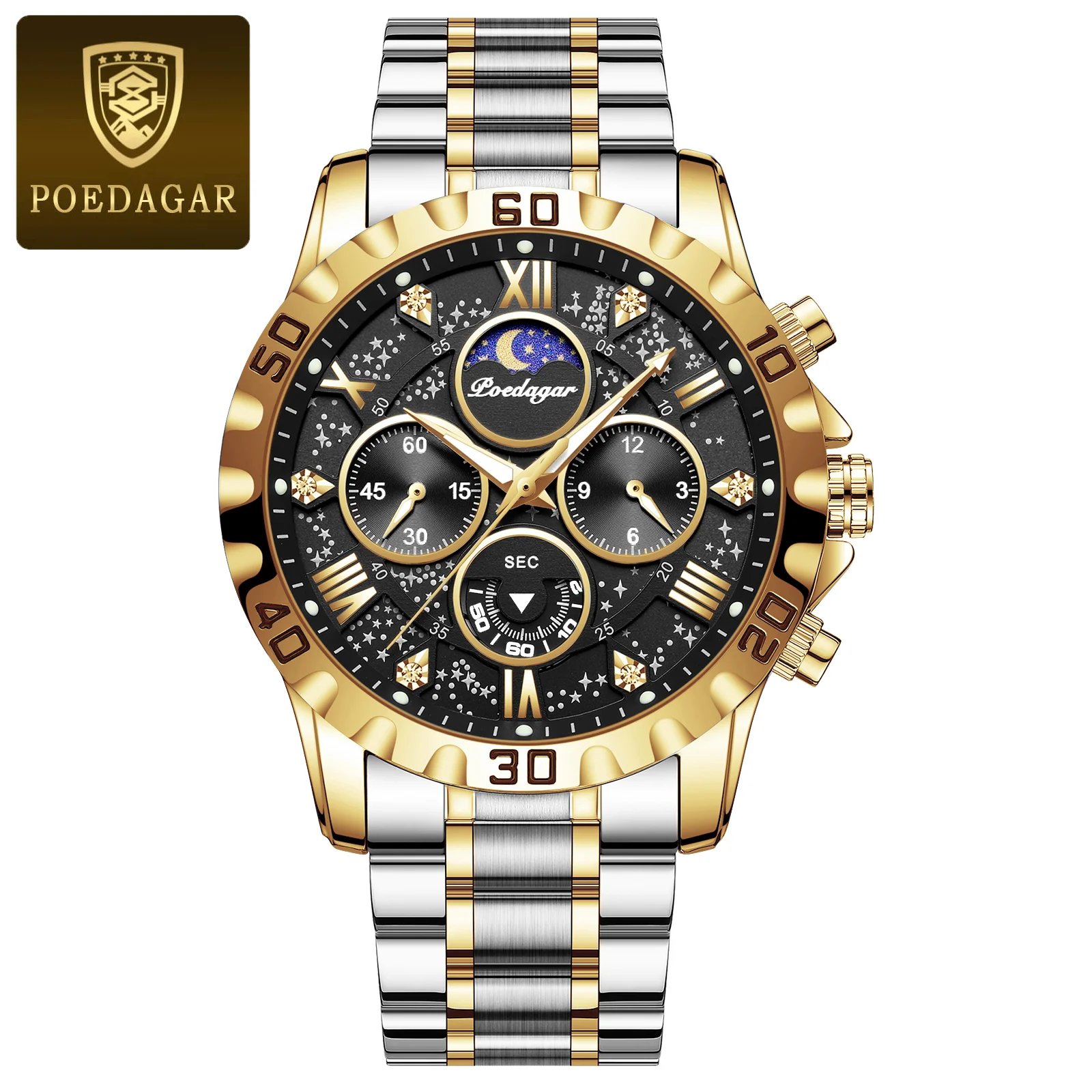 Poedagar-973-Chain-Watch-For-Men-Silver-Gold-Black.webp Poedagar 973 Chain Watch For Men - Silver Gold Black - Image 1