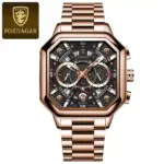 Poedagar 983 Cornograph Watch For Men - Rose Black